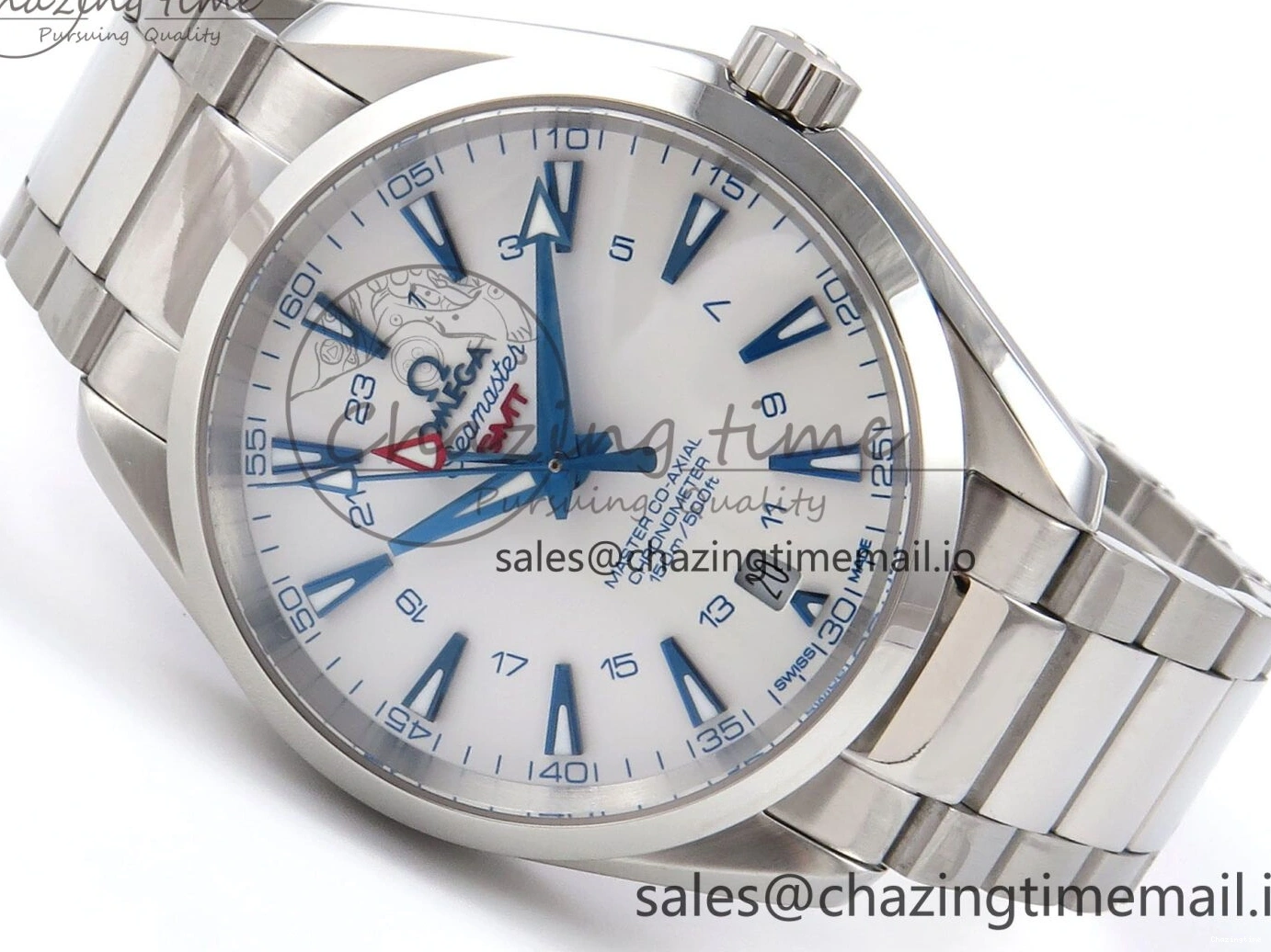 0108 Aqua Terra 150M GMT OMF 1:1 Best Edition White Blue Dial on SS Bracelet A RelaxedFit 7709